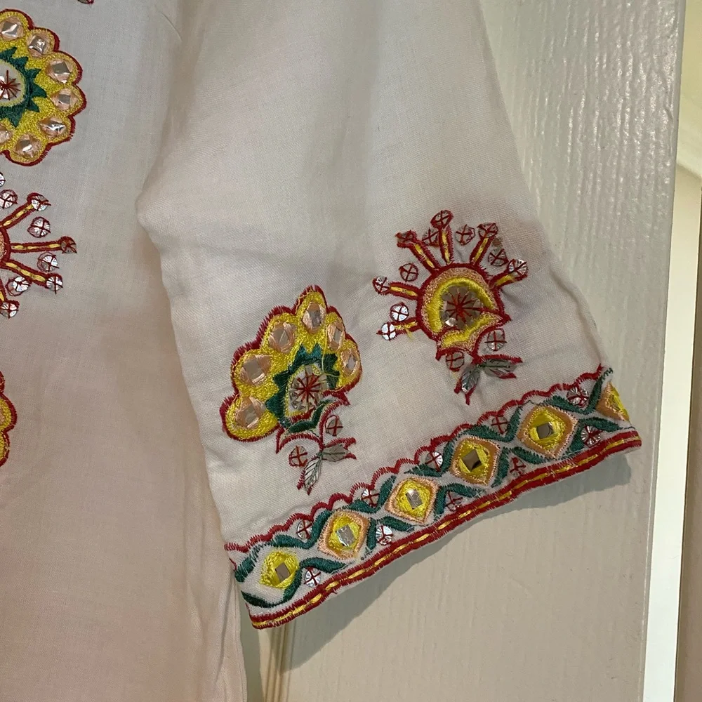 brand Indian off white embroidery Sparkle linen Tunic Top Kurta. M-36 - size 4/6 - Picture 3 of 16